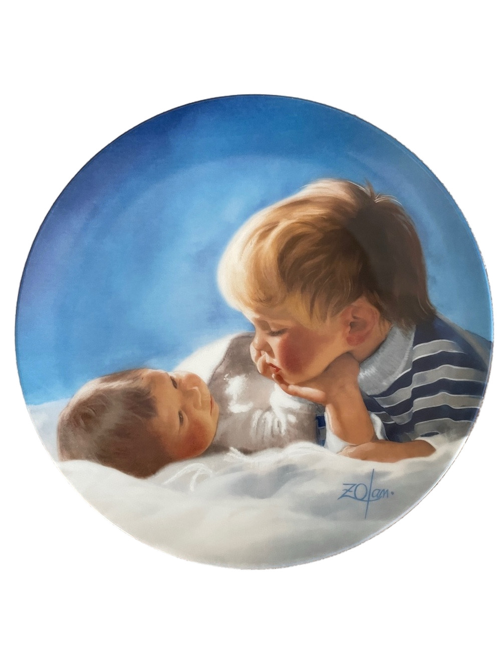 Blue & White Portrait Decorative Plate — Signed Artist Collectible.